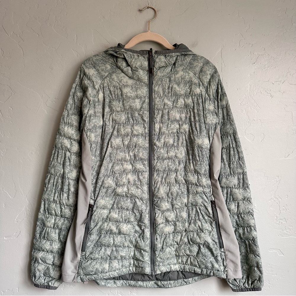 Columbia Women's Green Patterned South Valley Hybrid Hooded Puffer Jacket XL EUC
